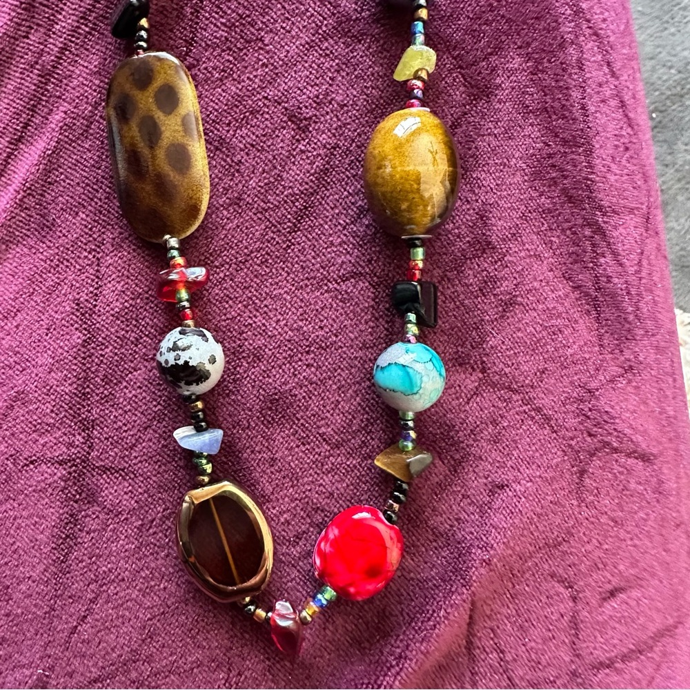 Murano Vintage Multicolor Beaded Glass and Stone Necklace.  STUNNING 🤩 20” w ext - Picture 10 of 15